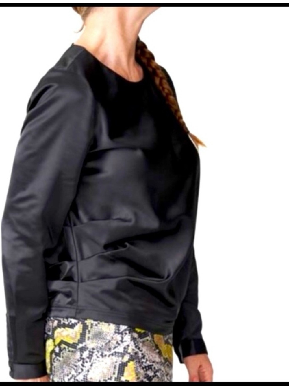 Universal Standard “Lucina” Long Sleeve Satin Gathered Tie Top — Black, XS